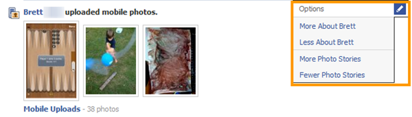 Facebook Options in the Mini-Feed